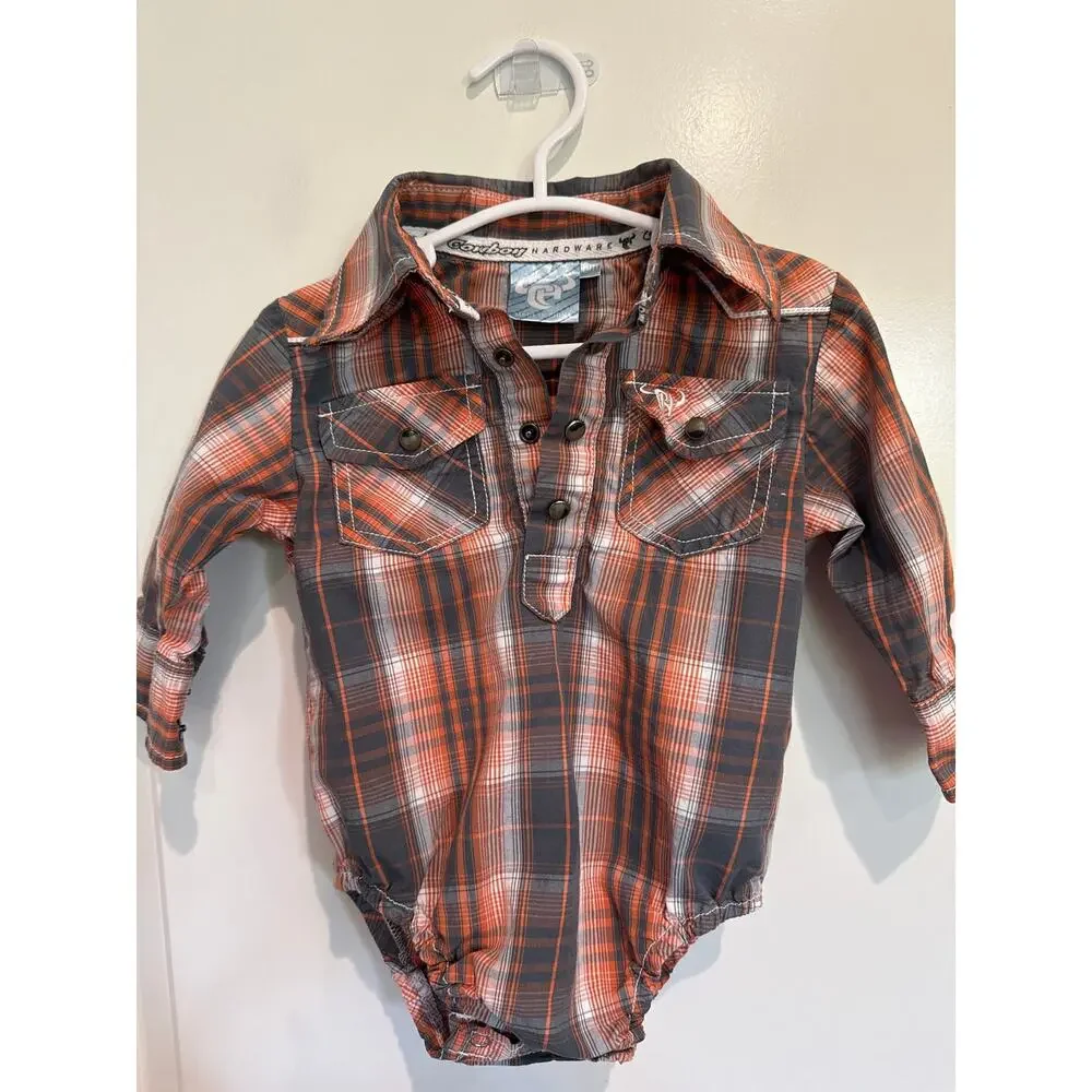 MSRP: $34 ✨ Cowboy Hardware Western Plaid Snap Bodysuit | 6 Months✨SAME DAY SHIP